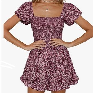 Floral Wide Leg Shorts Romper in Maroon